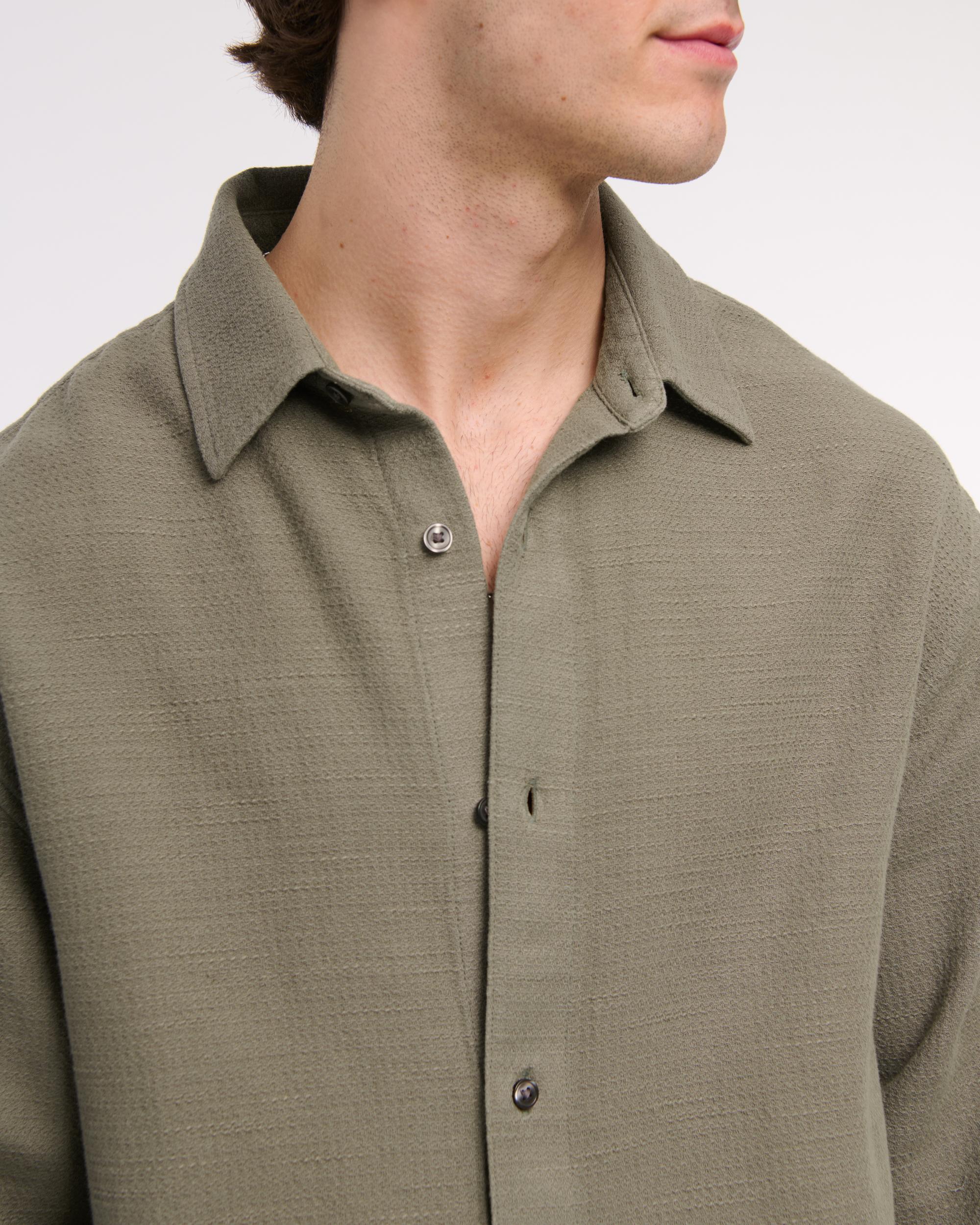 Cropped Slub Button-Up Shirt Product Image