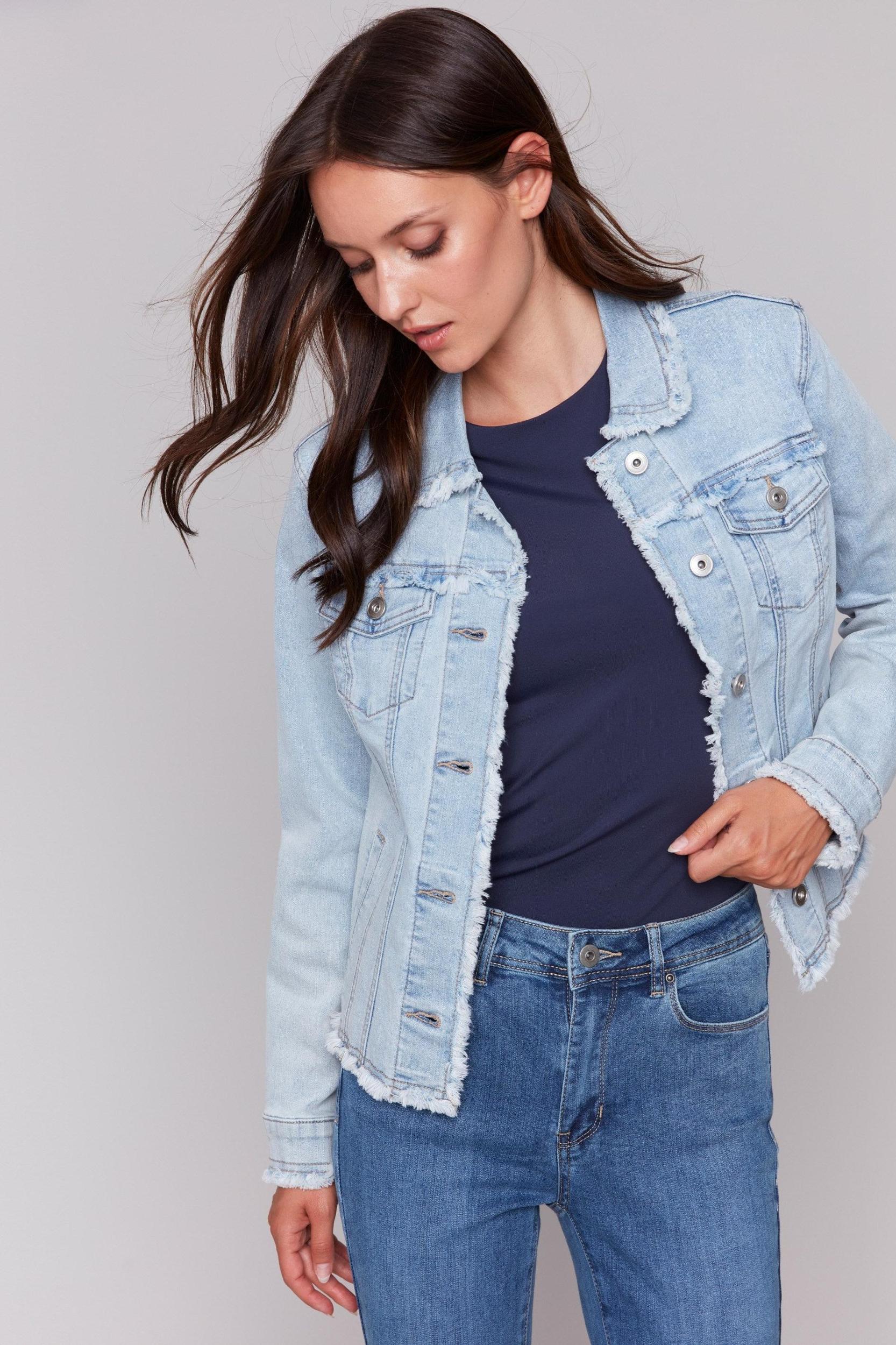 Twill Jean Jacket With Frayed Edges Product Image