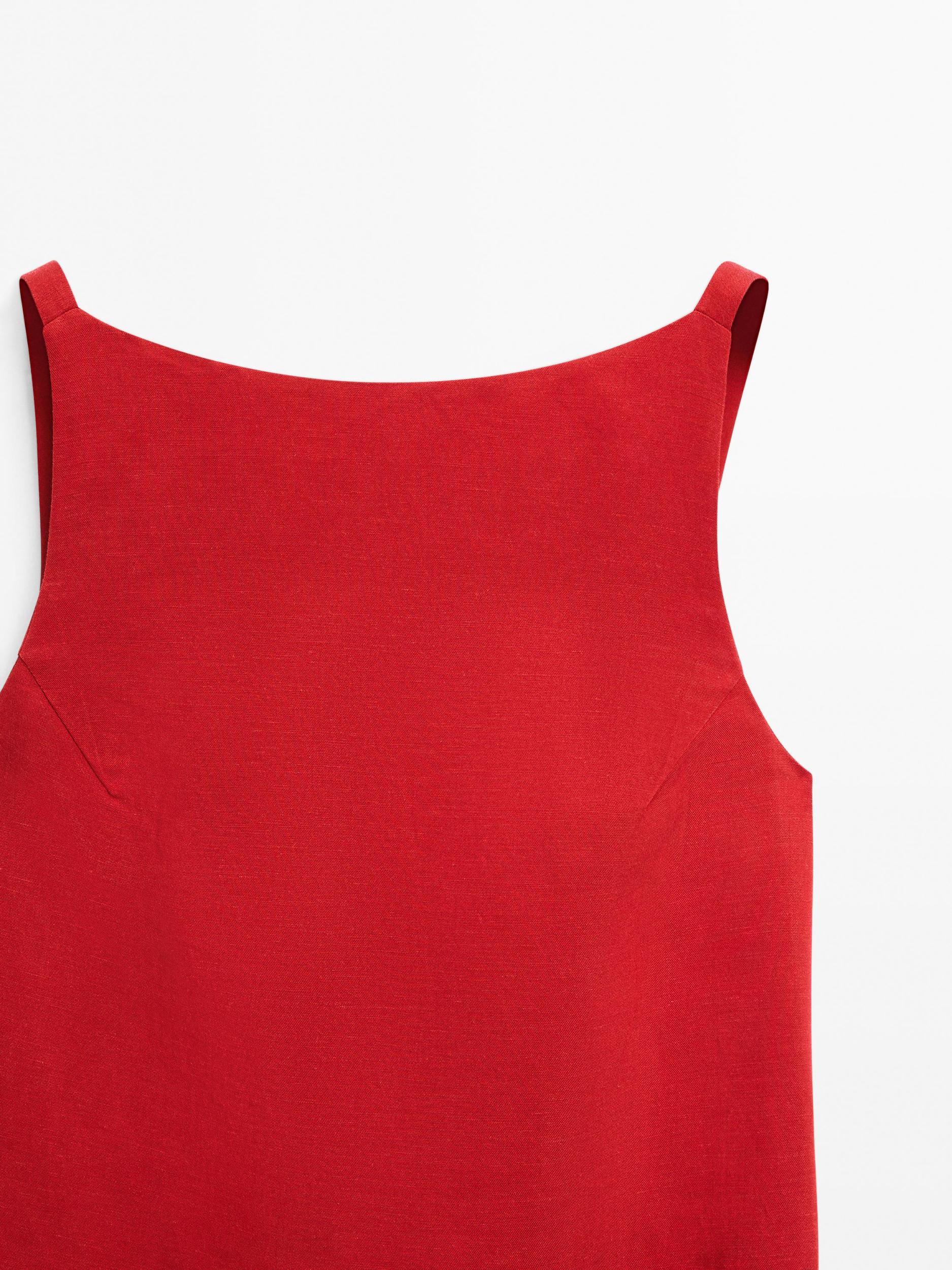 Short linen blend dress with low-cut back Product Image