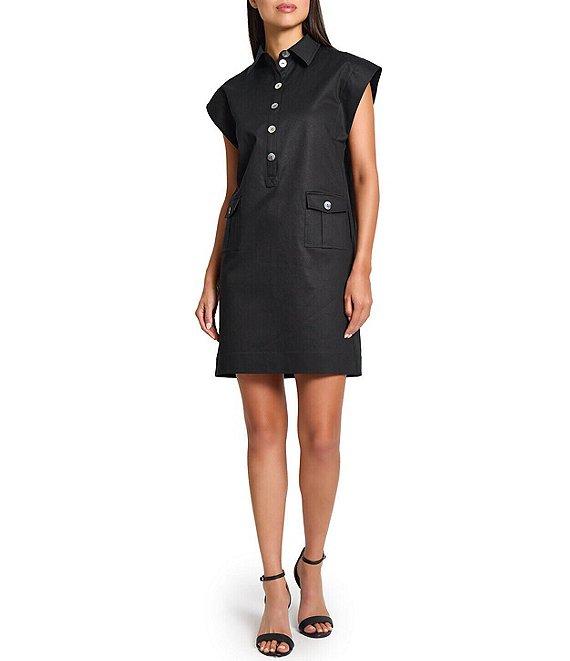 Ming Wang x Tanya Foster Cotton Blend Utility Cap Sleeve Shift Dress Product Image