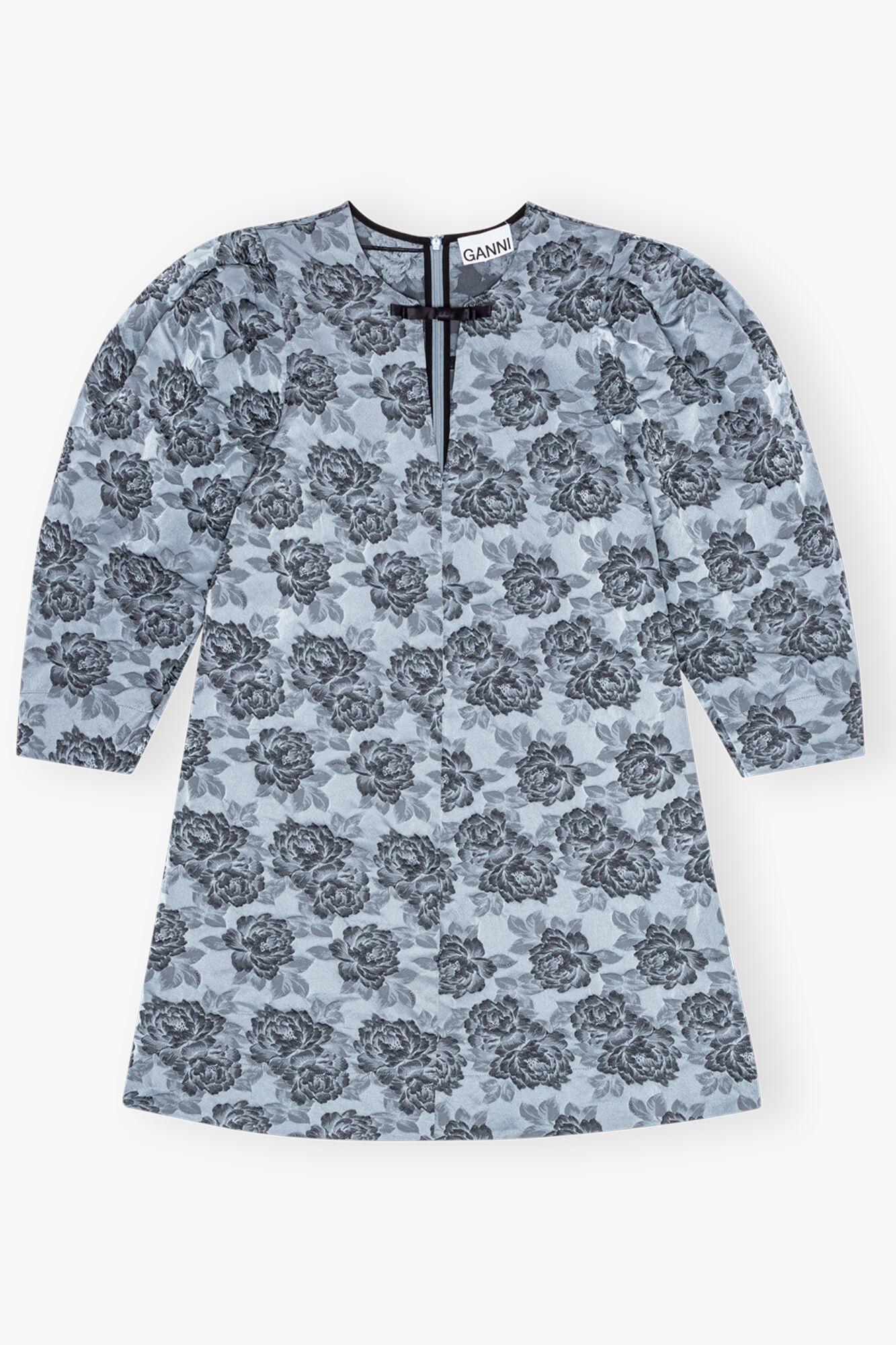 Blue Floral Jacquard A-Line Mini Dress Product Image