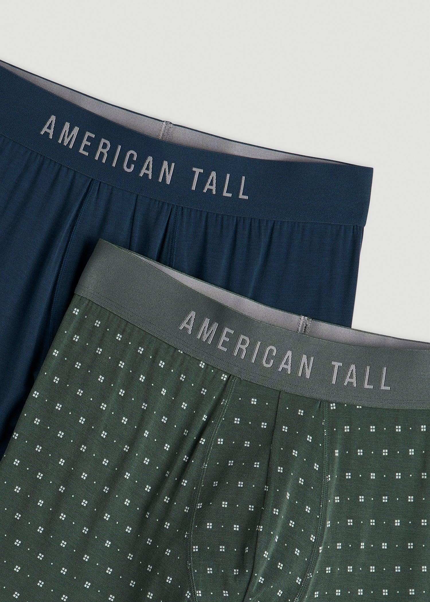 Micro Modal Boxer Briefs for Tall Men in Dark Green Geo & Bright Navy Male Product Image