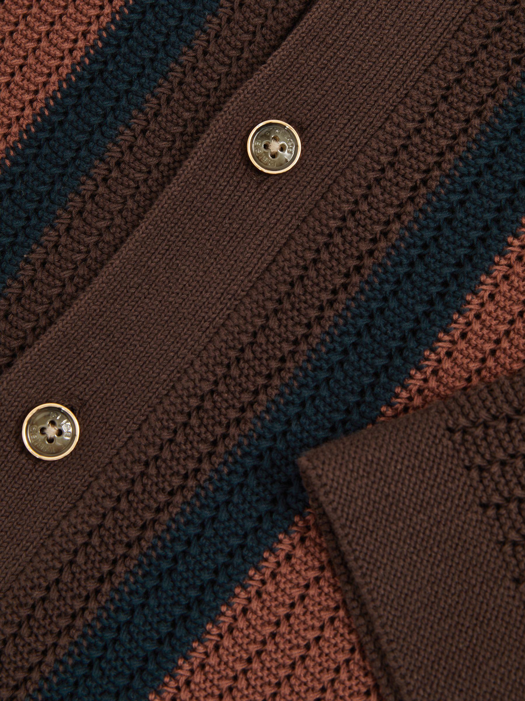 Cotton Textured-Knit Stripe Shirt in Brown Multi Product Image