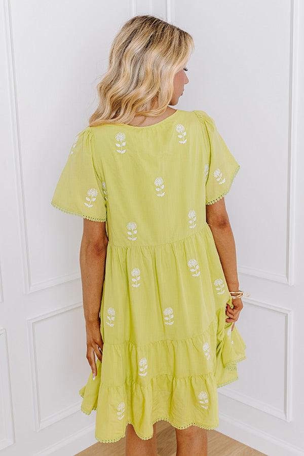 French Farmhouse Embroidered Mini Dress in Lime Punch Product Image