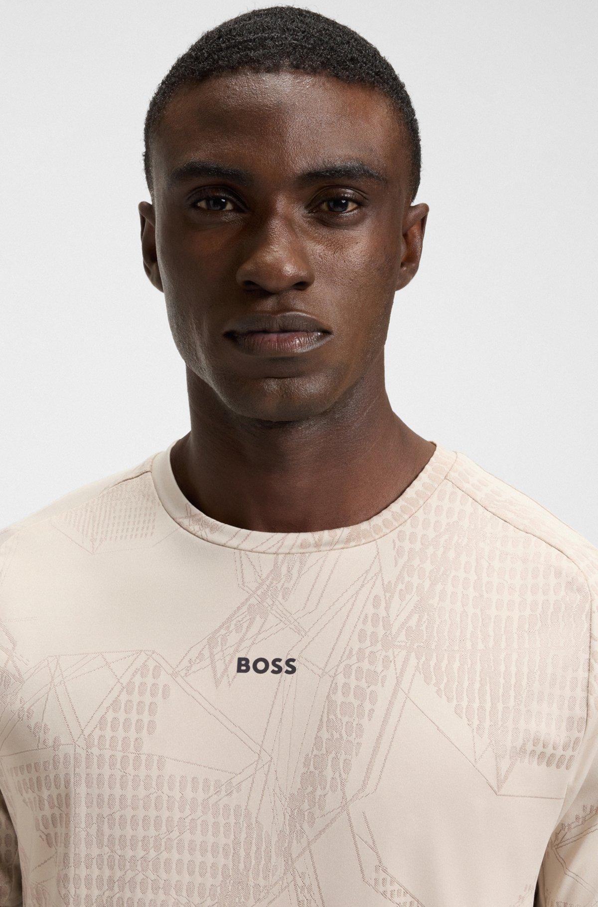 BOSS - Active jacquard-pattern T-shirt with moisture management - Light Beige Product Image