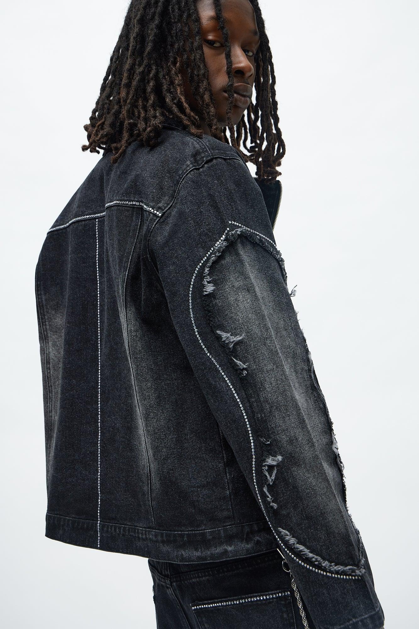 Moto Been Down Jeweled Denim Jacket - Black Wash Product Image