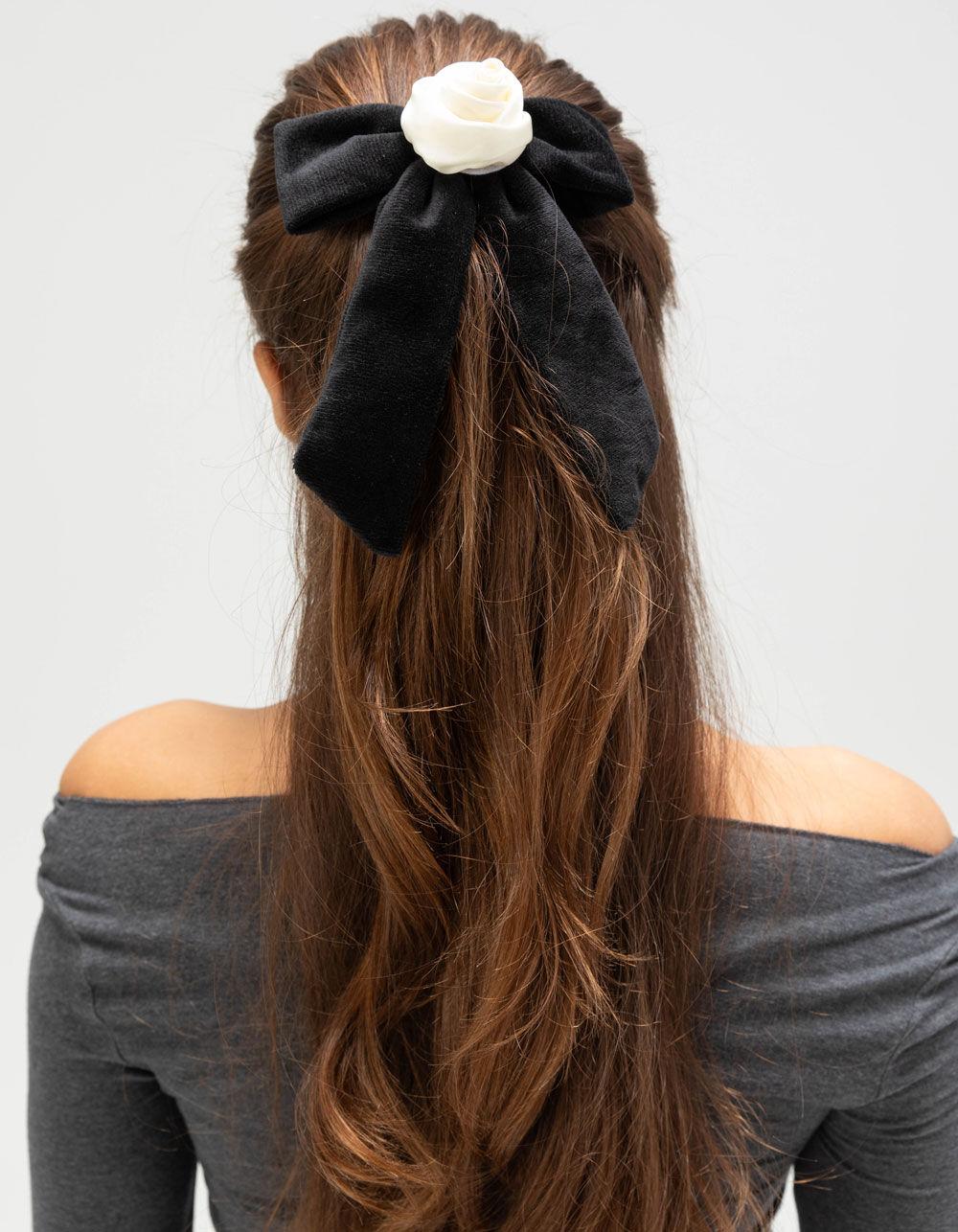 FULL TILT Velvet Rose Bow Clip - BLACK Product Image