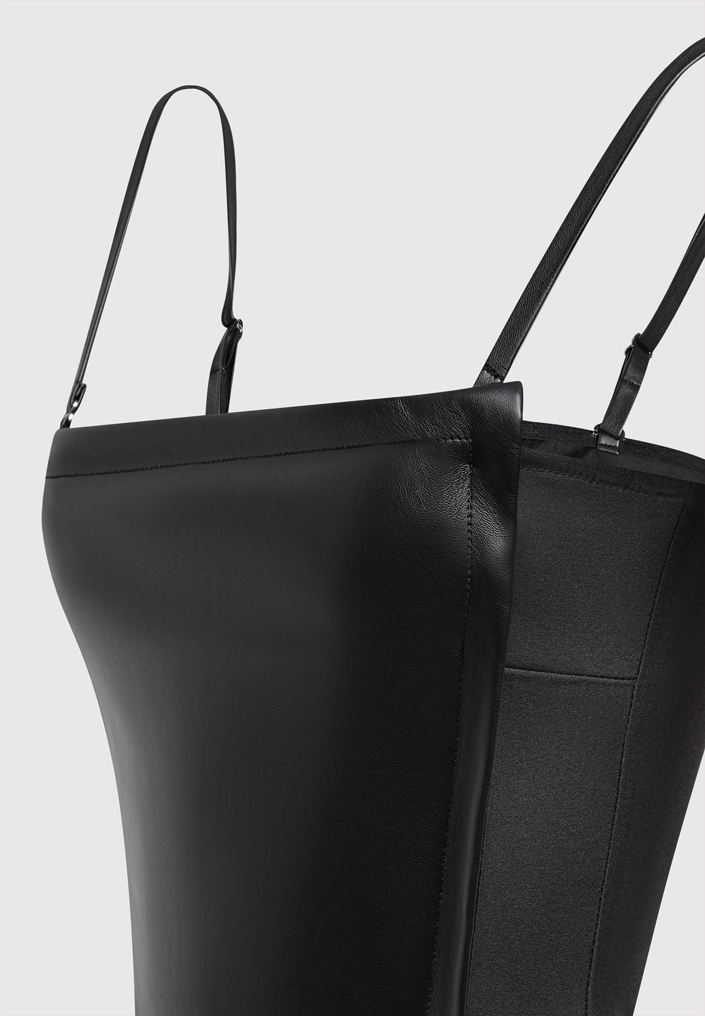 Leather Tailored Playsuit with Gloves - Black Female Product Image