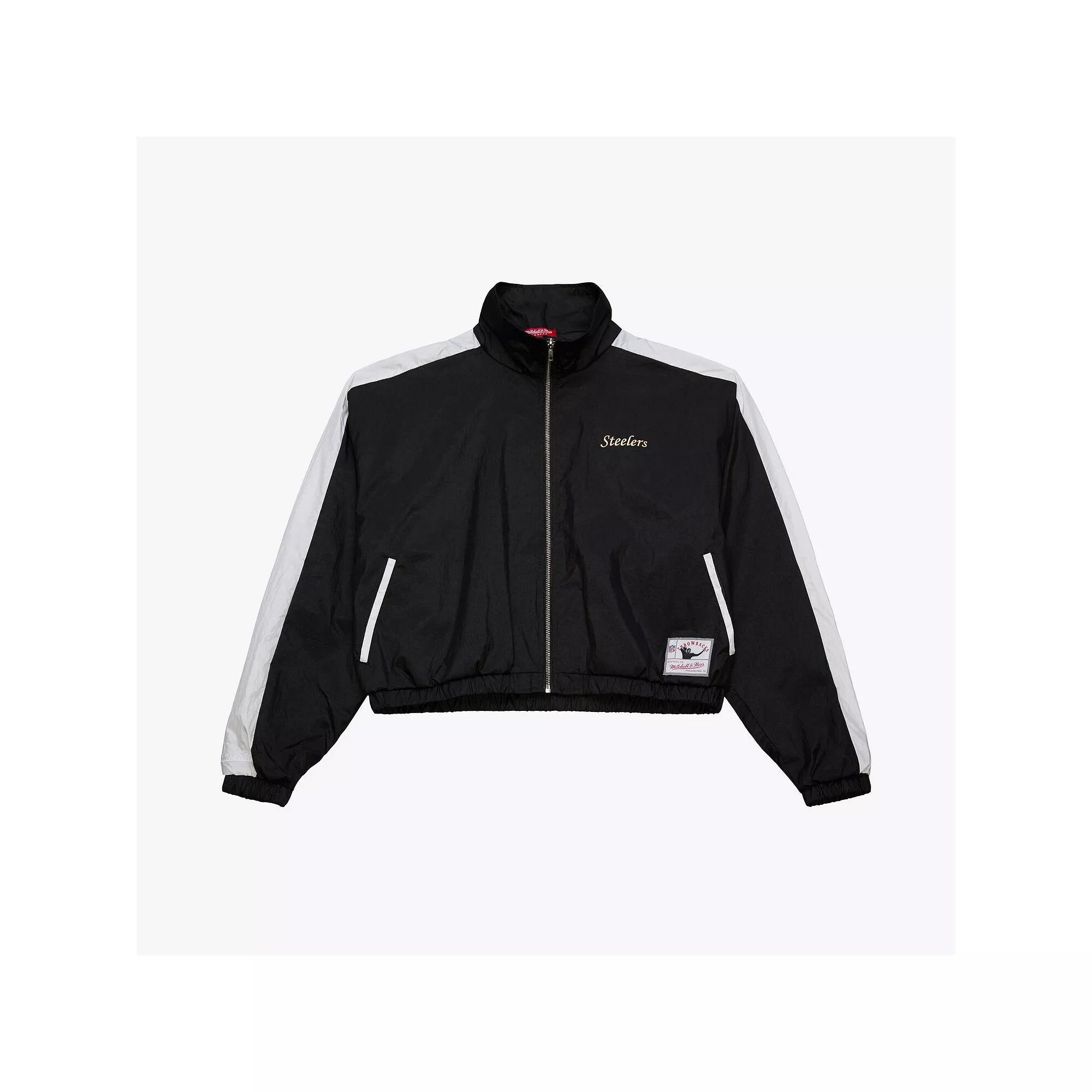 Women's Mitchell & Ness Black Pittsburgh Steelers Nylon Cropped Full-Zip Jacket,  Product Image