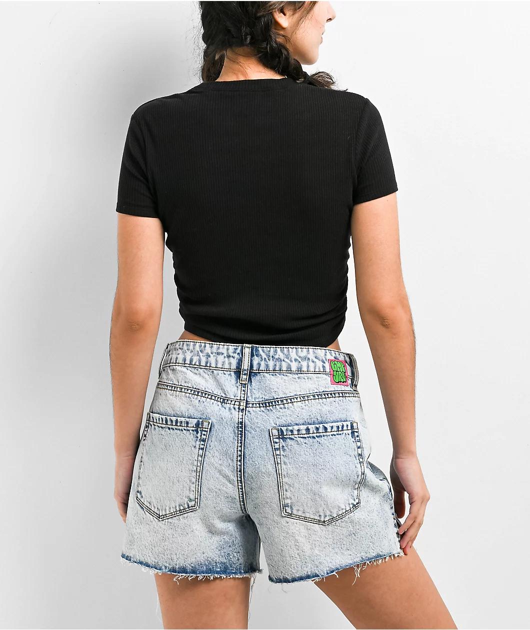 Zine Sinah Black Side Cinch Crop T-Shirt Product Image