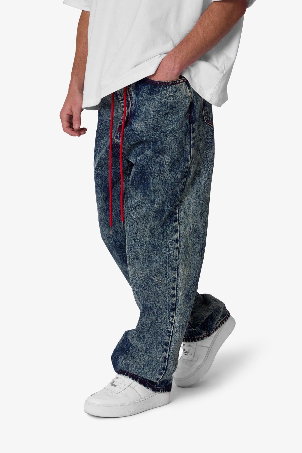 Ultra Baggy Lace Band Denim - Blue Product Image