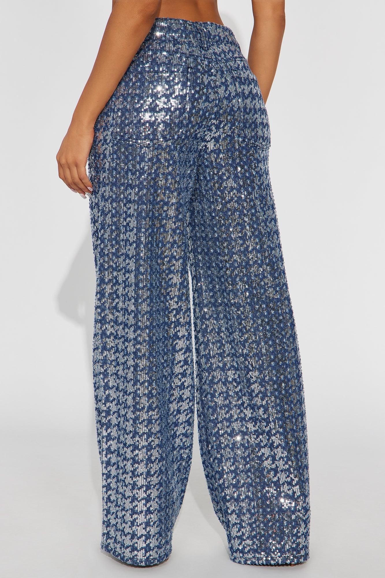Sparkle And Shine Sequin Wide Leg Jeans - Blue Product Image
