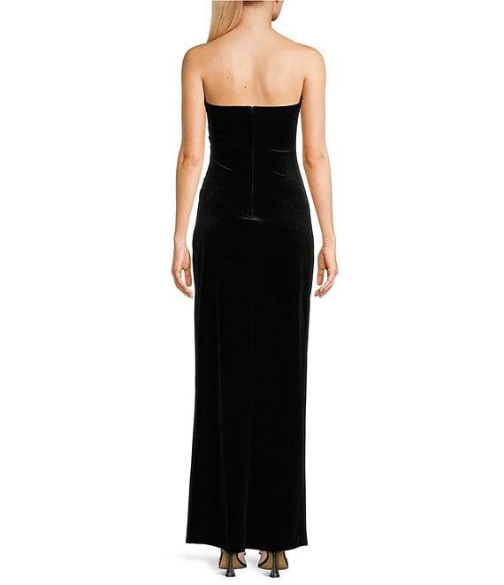 Pear Culture Strapless Ruched Velvet Long Dress Product Image