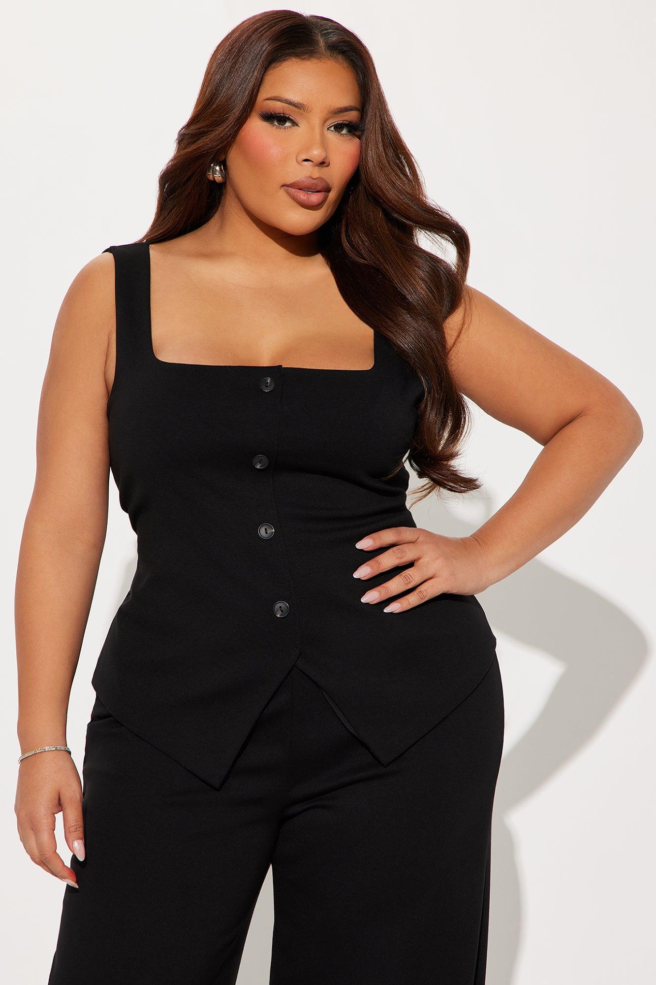 Lexi Square Neck Vest Pant Set - Black Product Image