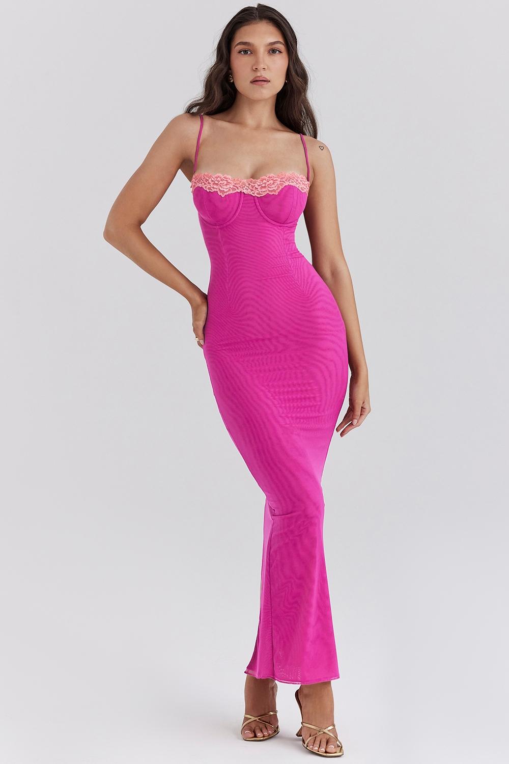 Aiza  raspberry lace trimmed maxi dress Product Image