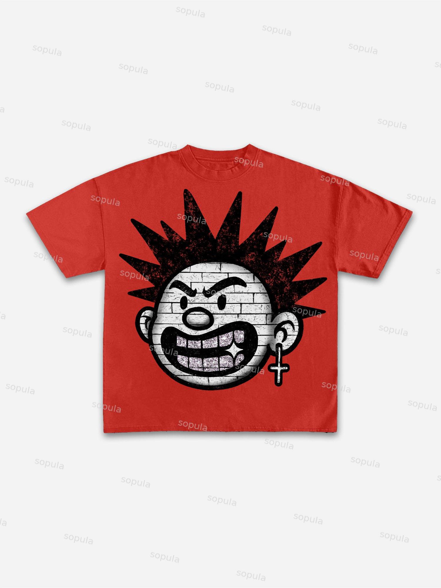 Explosive Hairstyles Vintage Cartoon Big Head Graphic Cotton T-shirt Product Image