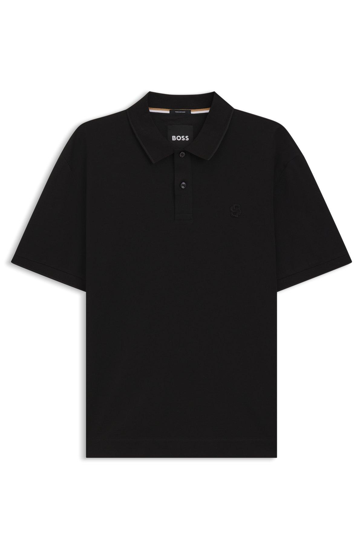 BOSS - Cotton-piqué polo shirt with Double B monogram - Black Product Image