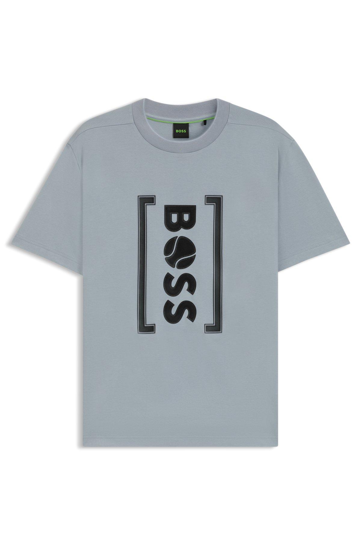 BOSS - Relaxed-fit T-shirt with tennis-inspired mesh-print logo - Dark Grey Product Image
