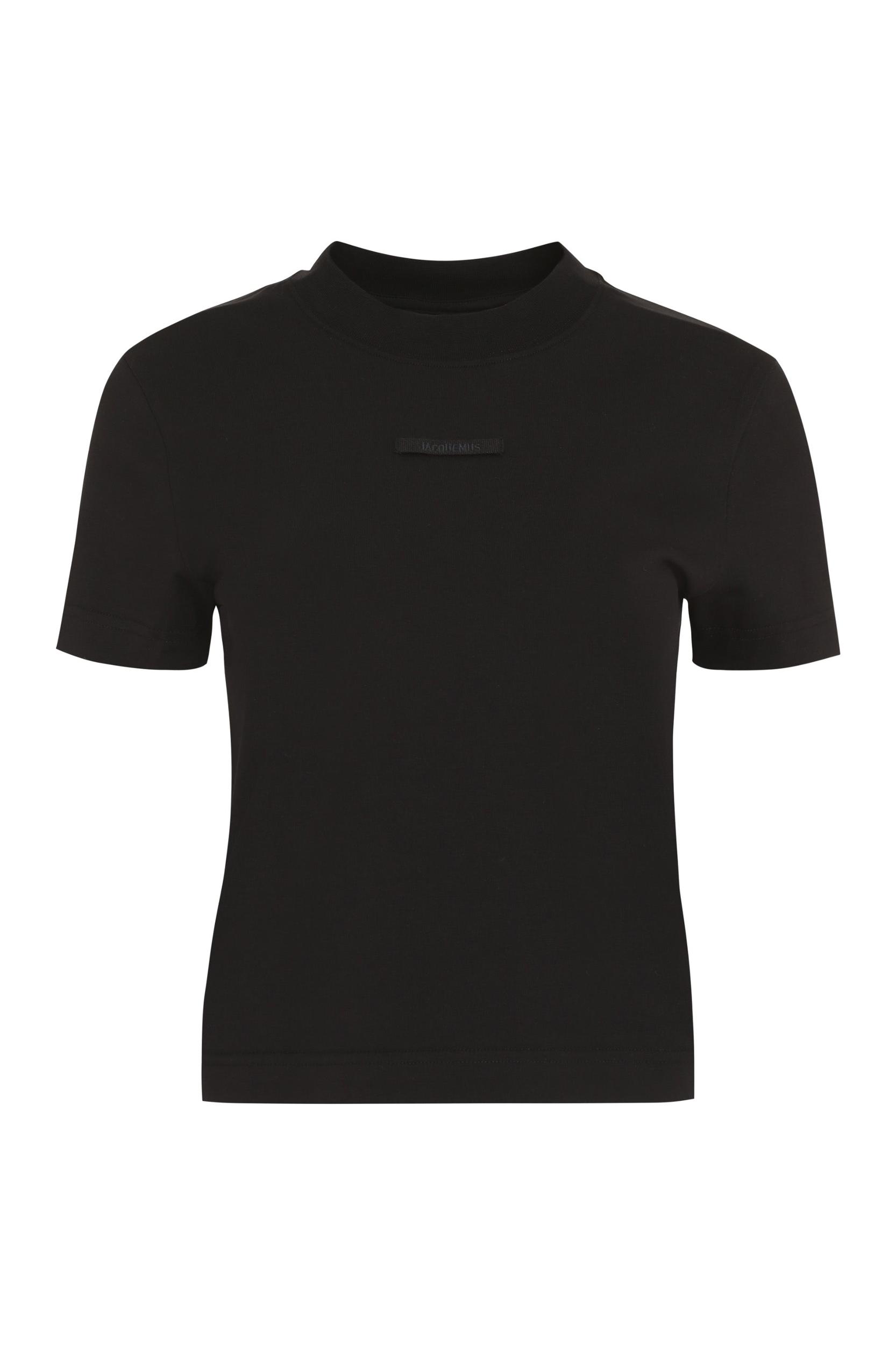 JACQUEMUS Black Fitted T-shirt With Logo Patch In Stretch Cotton Woman Product Image