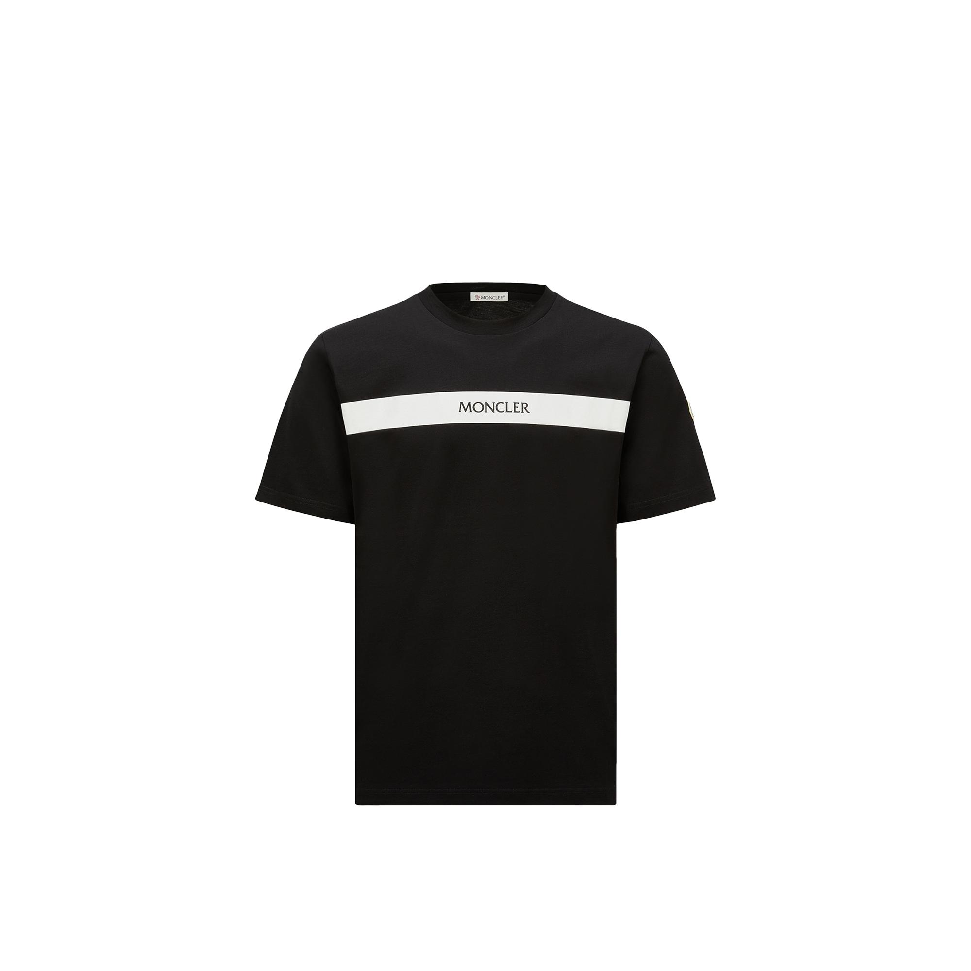 MONCLER Men's Cotton T-shirt With Rubberised Logo In Black Product Image