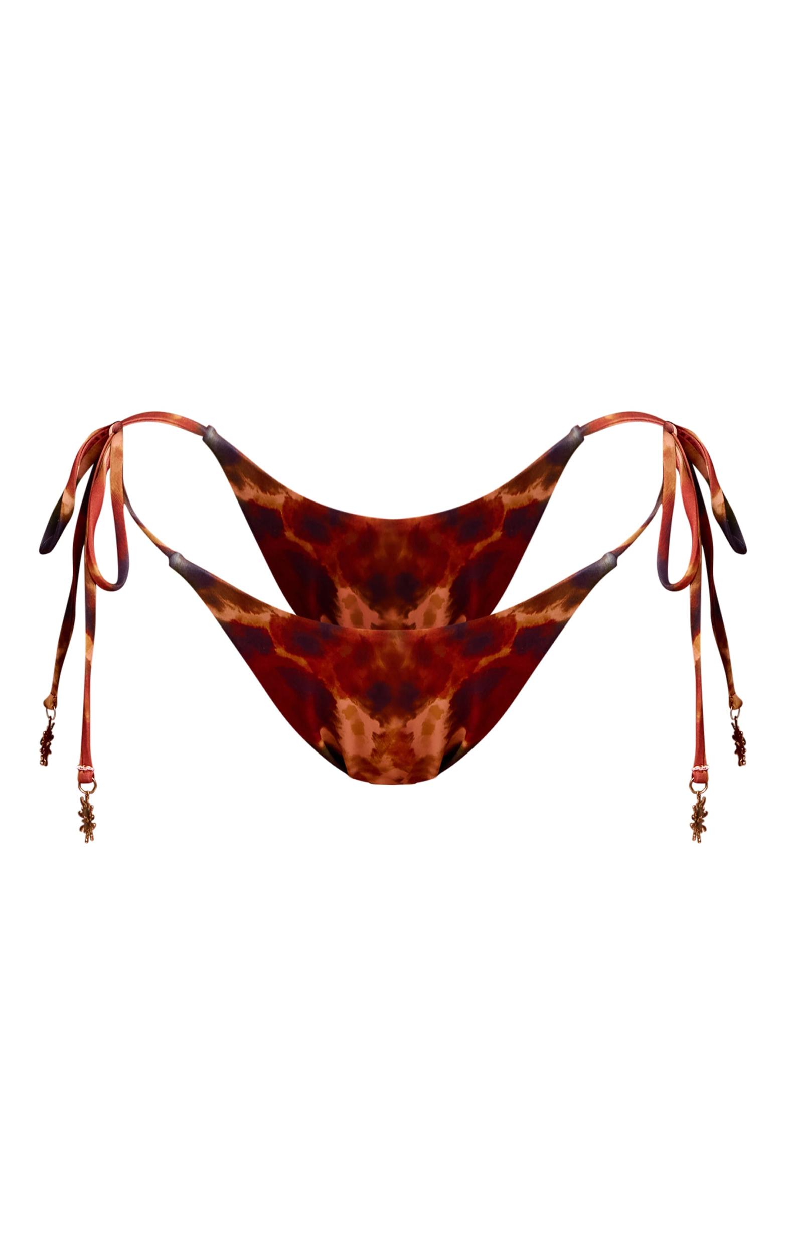 Rust Giraffe Print Trim Detail Tie Side Bikini Bottoms Product Image