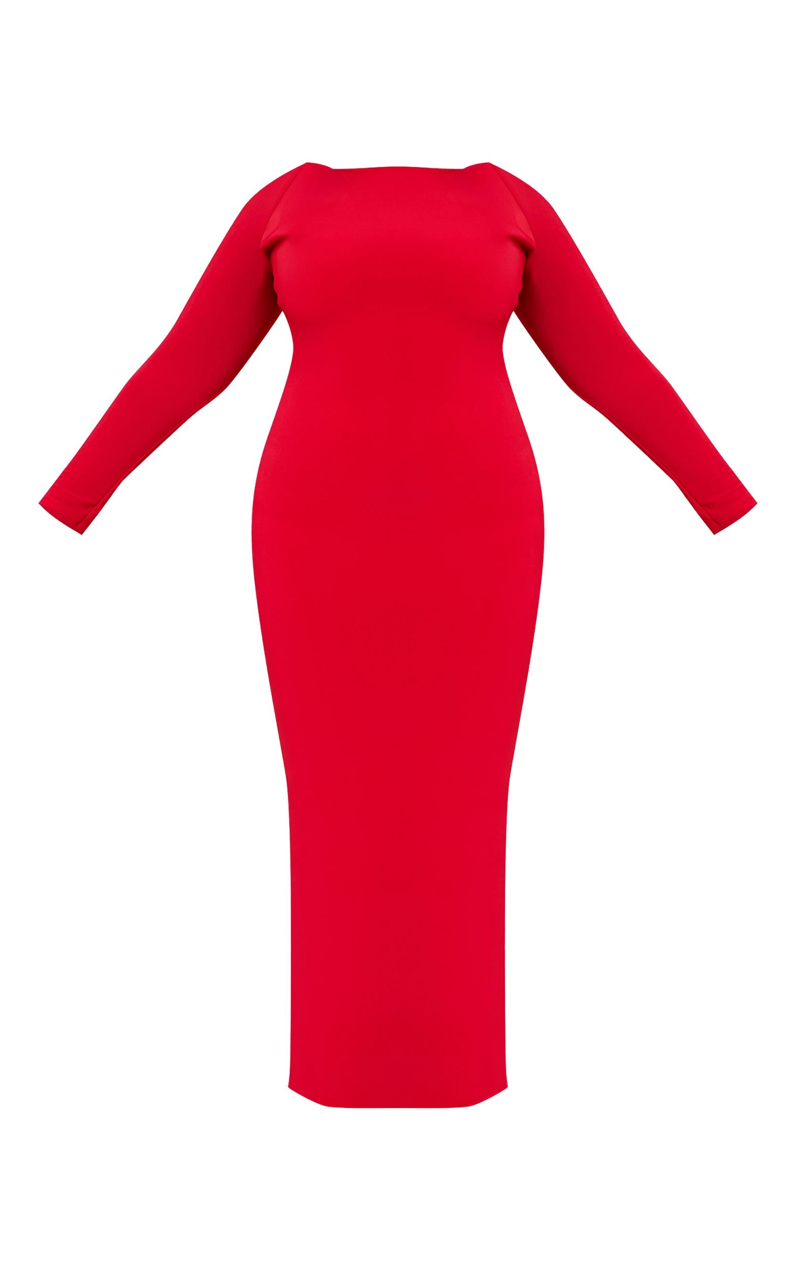 Plus Deep Red Scoop Back Detail Long Sleeve Maxi Dress Product Image