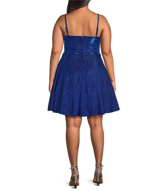 City Vibe Plus Size Glitter Spaghetti Strap Cutout Skater Dress Product Image