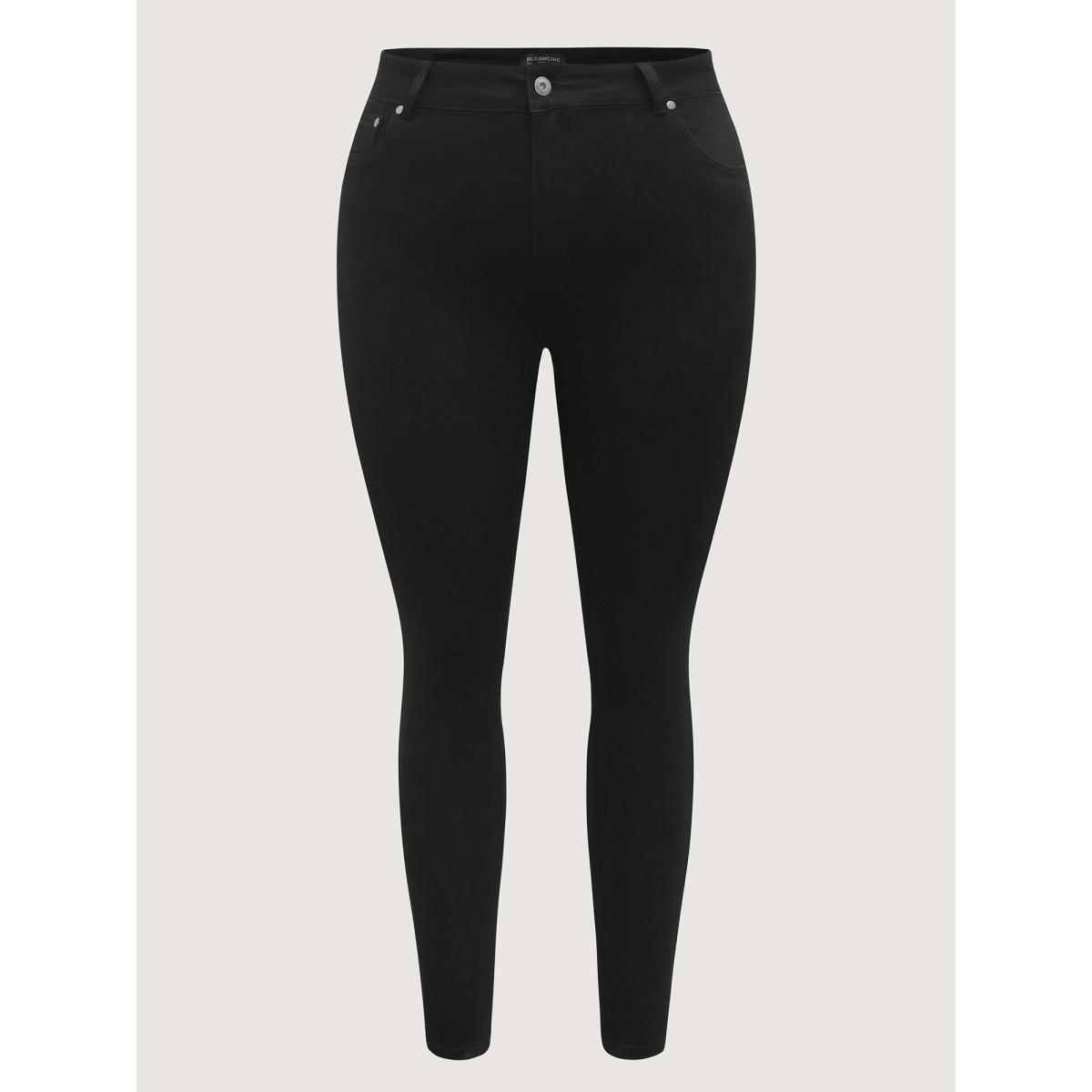 Plus Size Skinny Very Stretchy High Rise Black Wash Sculpt Waist Jeans Women Black Leisure Plain High stretch Slanted pocket Jeans BloomChic 14/1X Product Image