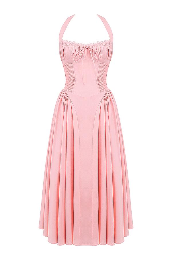 Adabella  rose pink cotton halter midi sundress Product Image