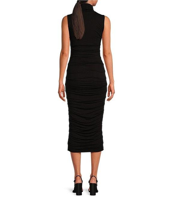 Every Ruched Knit Mock Neck Sleeveless Bodycon Midi Dress Product Image