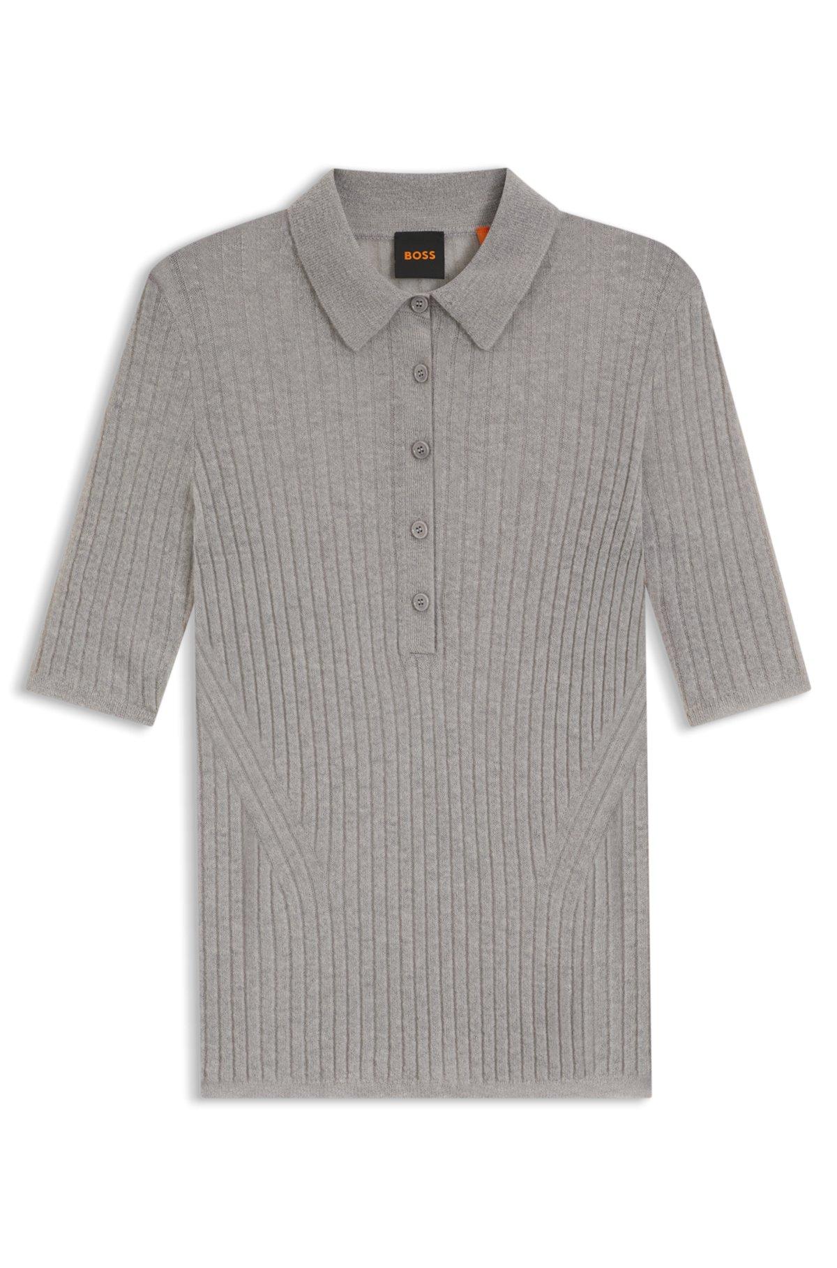 Ribbed knit polo in wool Product Image