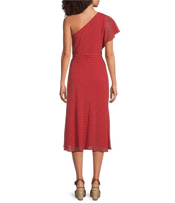 Lauren Ralph Lauren Salara Crinkle Georgette One Shoulder Neck Side Twist A-Line Midi Dress Product Image