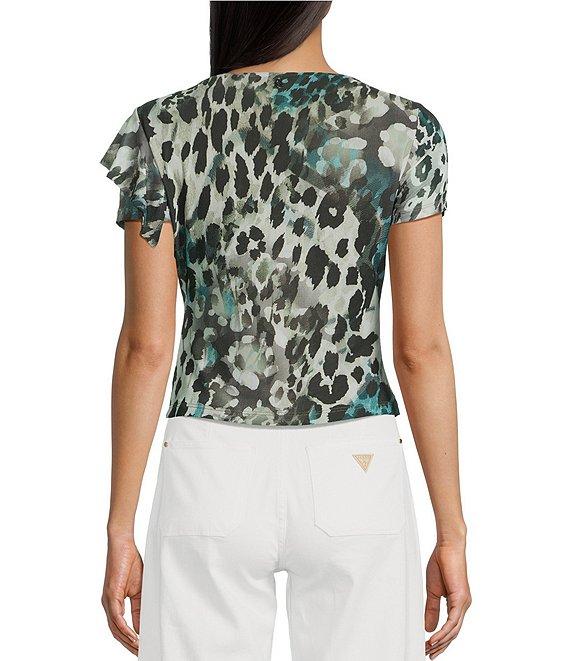 Guess Verdiana Leopard Printed Short Sleeve Slinky Mesh T-Shirt Product Image