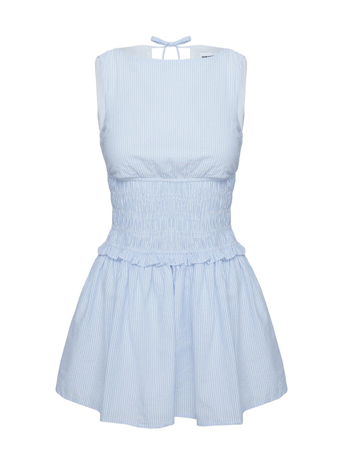 Yennifer Shirred Mini Dress Blue / White Product Image