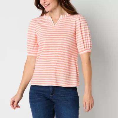 St. John's Bay Womens Split Crew Neck Short Sleeve T-Shirt Product Image