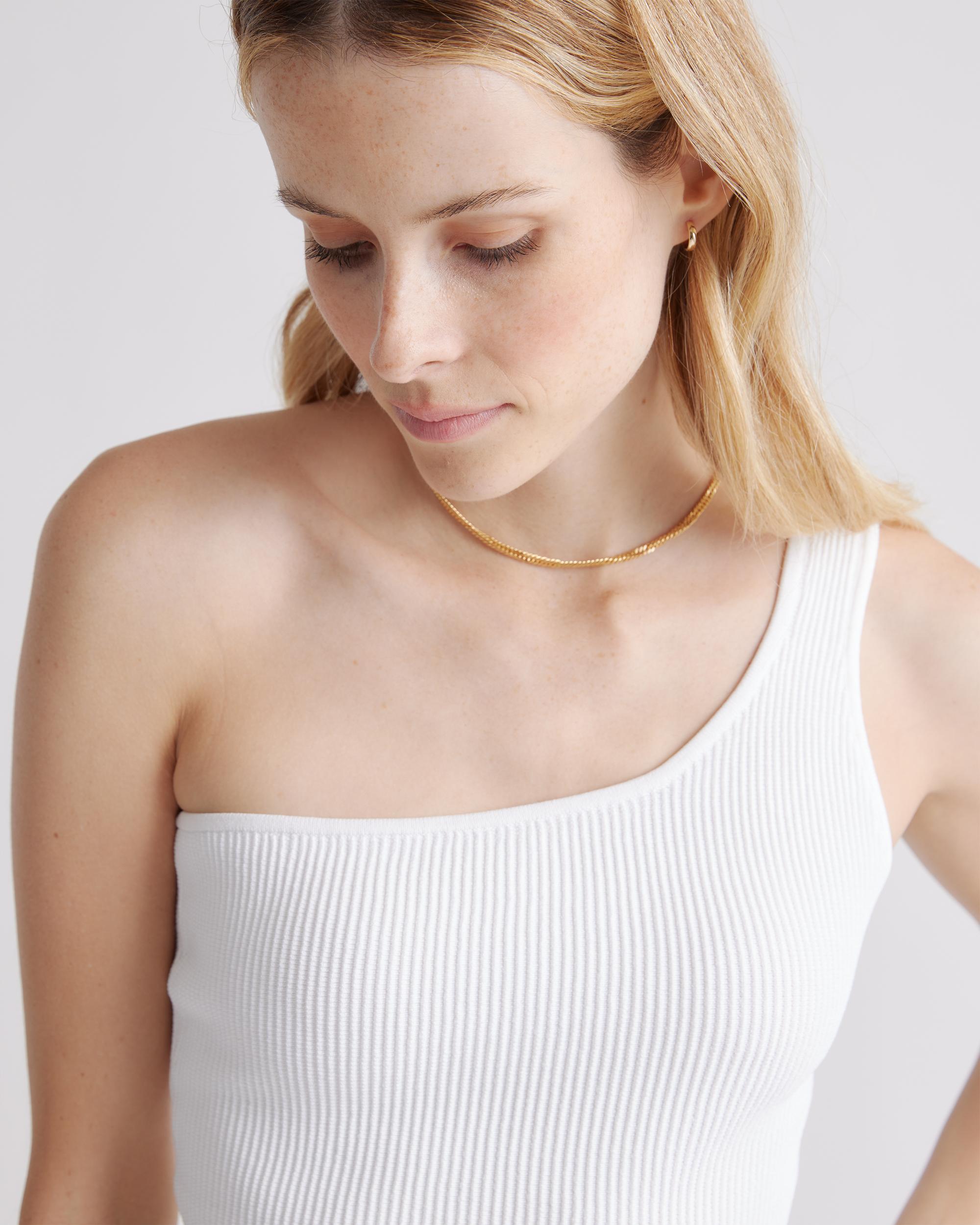 Quince | Women's Cropped One Shoulder Ribbed Knit Tank Top Recycled nylon/polyester/spandex Product Image