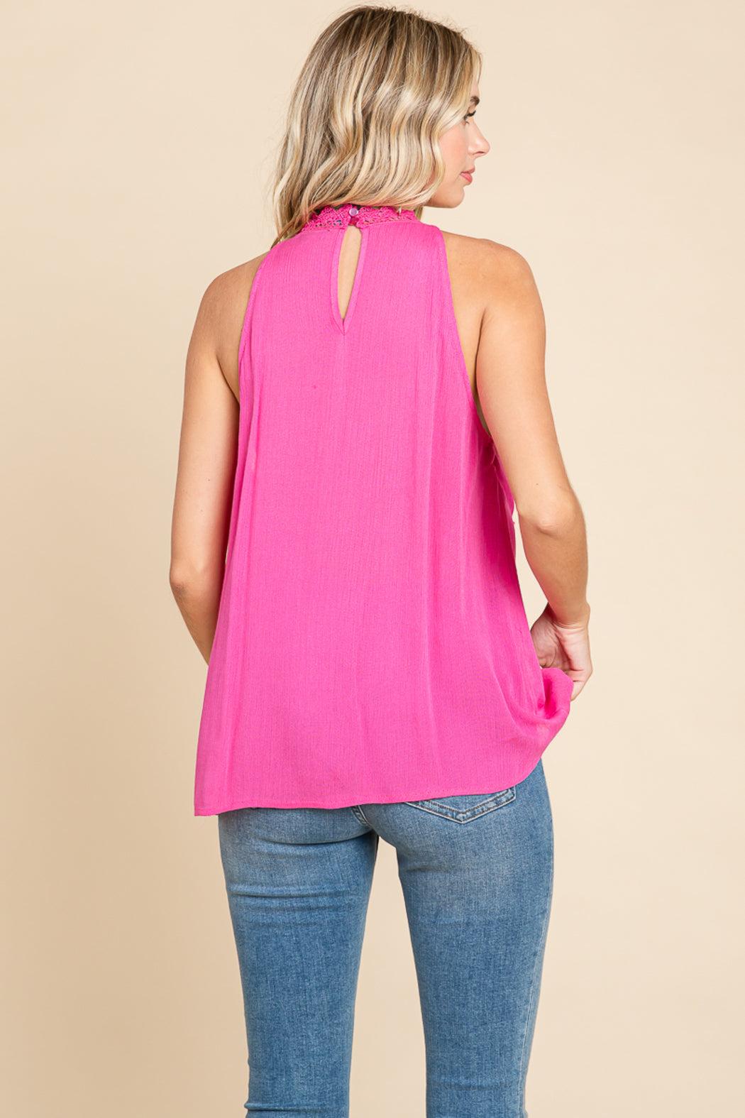 Lace Round Neck Sleeveless Cami Cotton Tops Product Image
