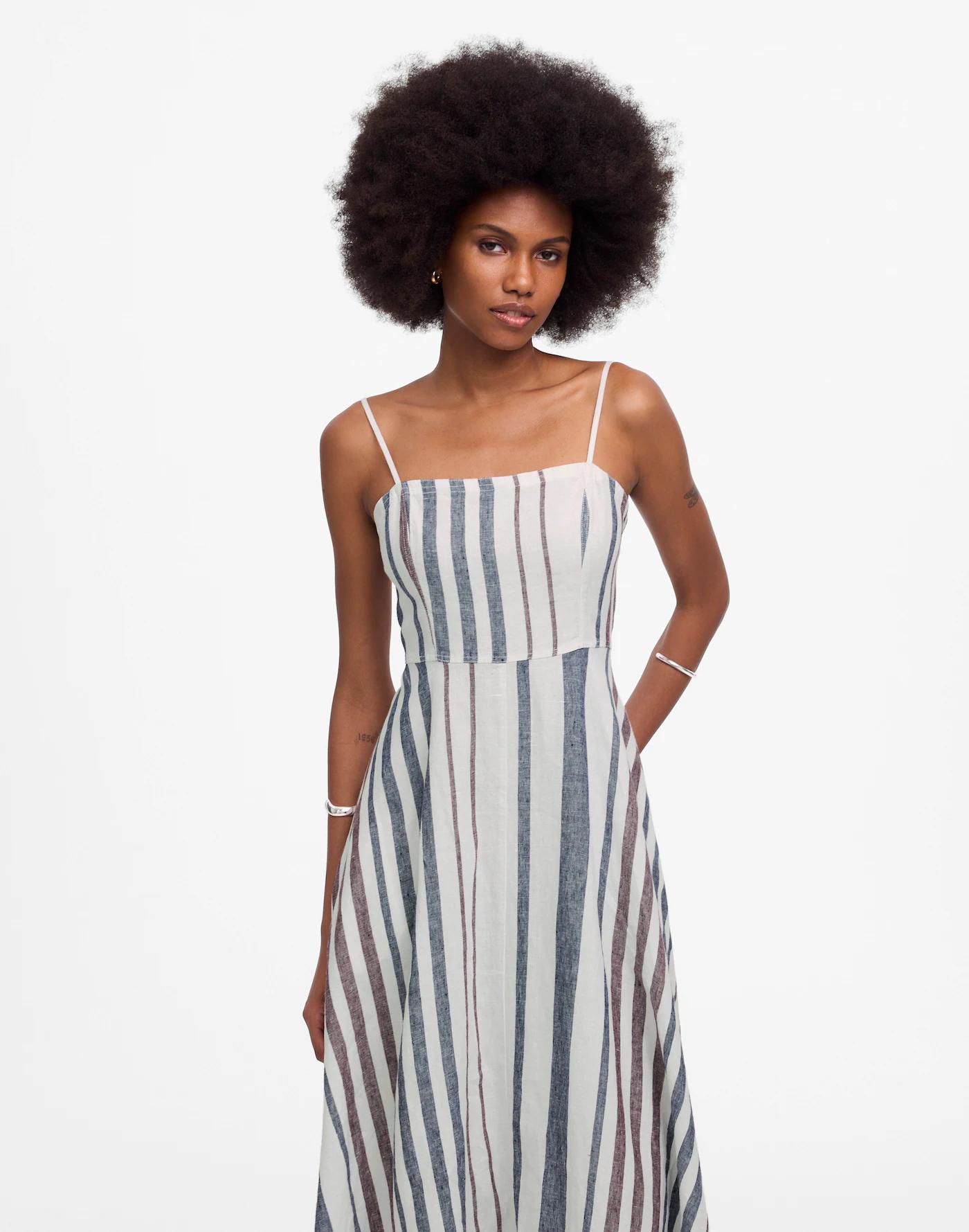 Striped Circle Maxi Dress in 100% Linen Product Image