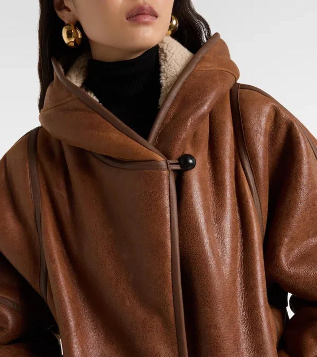 ISABEL MARANT Amiel Leather-trimmed Shearling Hooded Jacket In Brown Product Image
