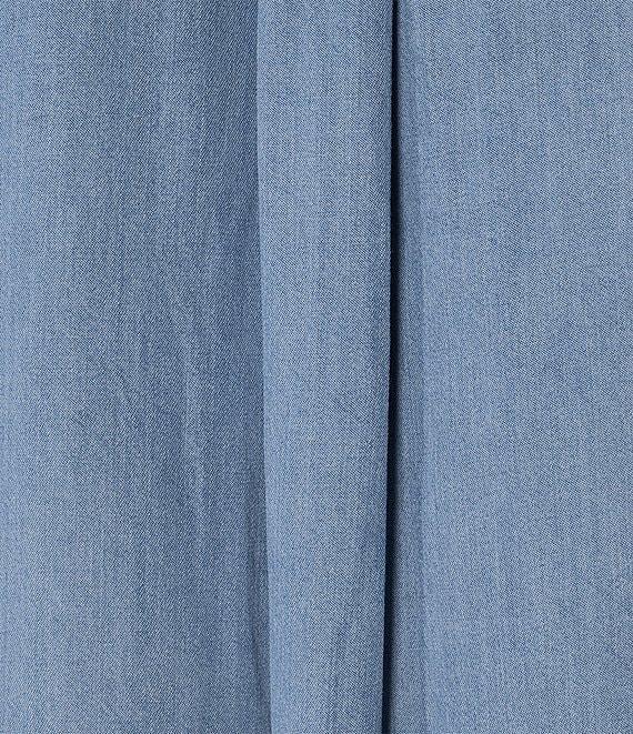 Westbound 3/4 Roll-Tab Sleeve Point Collar Button Front Chambray Midi Shirt Dress Product Image