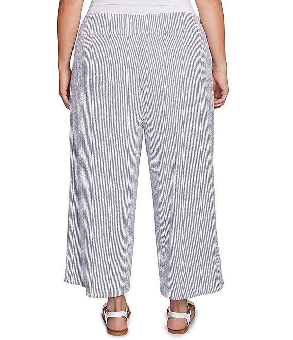 Ruby Rd. Plus Size Puckered Stripe Knit Wide Leg Pull-On Pants Product Image