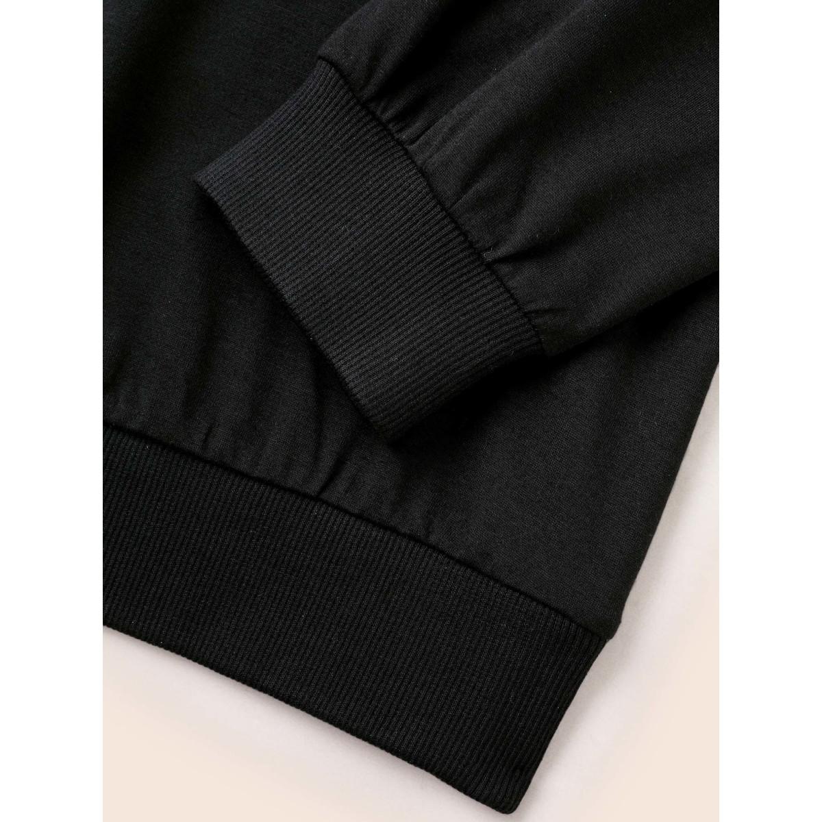 Plus Size Crew Neck Color Glitter Sweatshirt Women Black Casual Patchwork Round Neck Everyday Sweatshirts BloomChic 22-24/3X Product Image