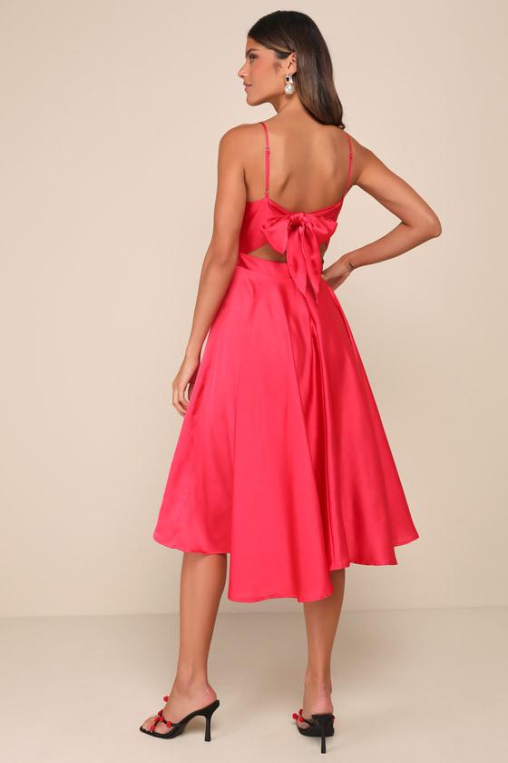 Days Like Today Magenta Satin Asymmetrical Tie-Back Midi Dress Product Image