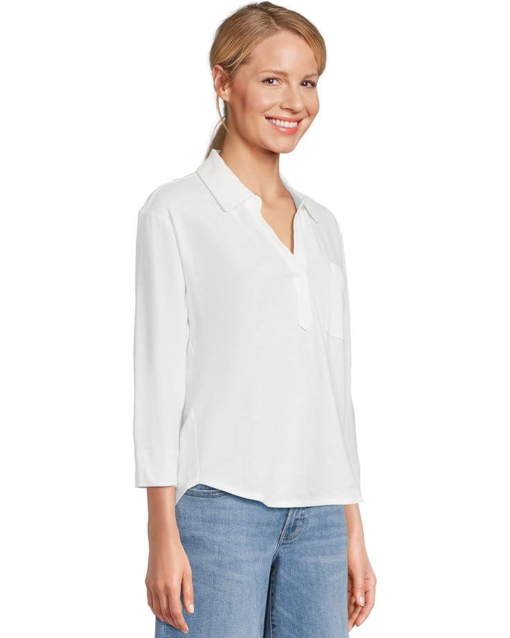 Premium Washable Linen Shirt Split-Neck Stripe Product Image