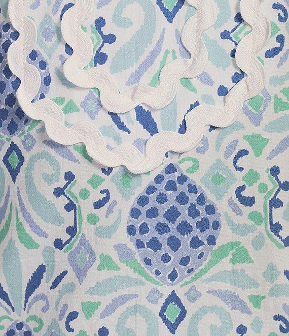 SAIL to SABLE Woven Pineapple Print Split Collar V-Neck Bracelet Sleeve Tunic Dress Product Image