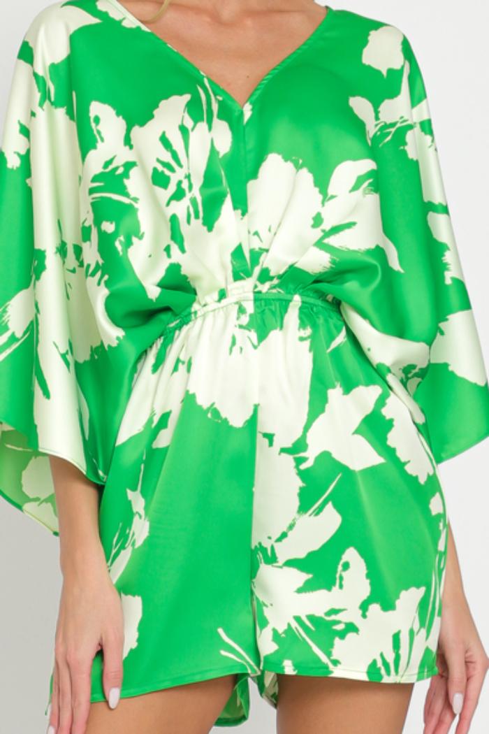 Kimono sleeve tie back neck elastic waisted ROMPER Product Image