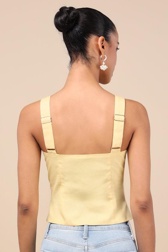 Earlene Light Yellow Tie-Front Button-Up Tank Top Product Image