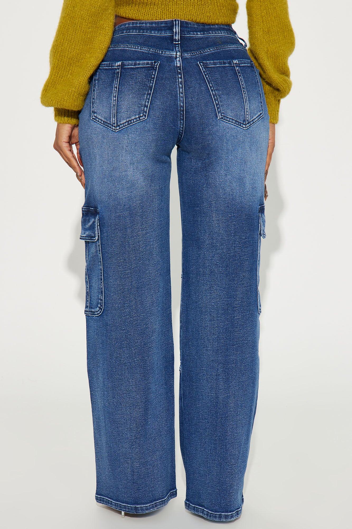 Never Stop Low Stretch Cargo Straight Leg Jeans - Dark Wash Product Image