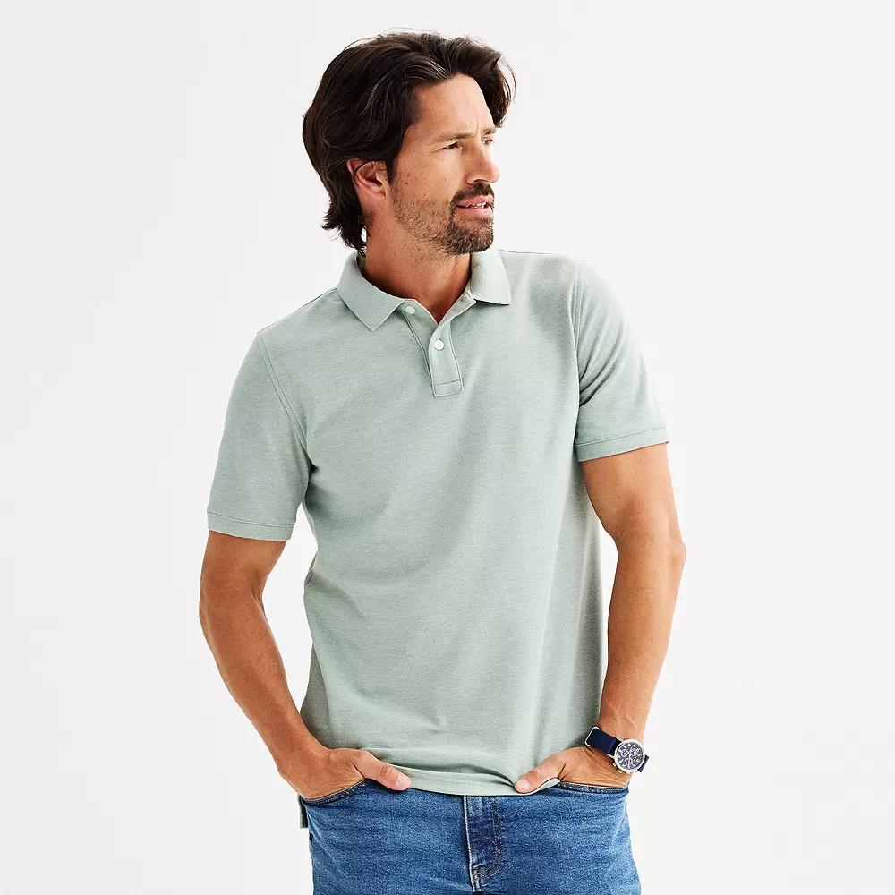Men's Sonoma Goods For Life® Short Sleeve Pique Polo, Size: Medium, Green Texture Product Image