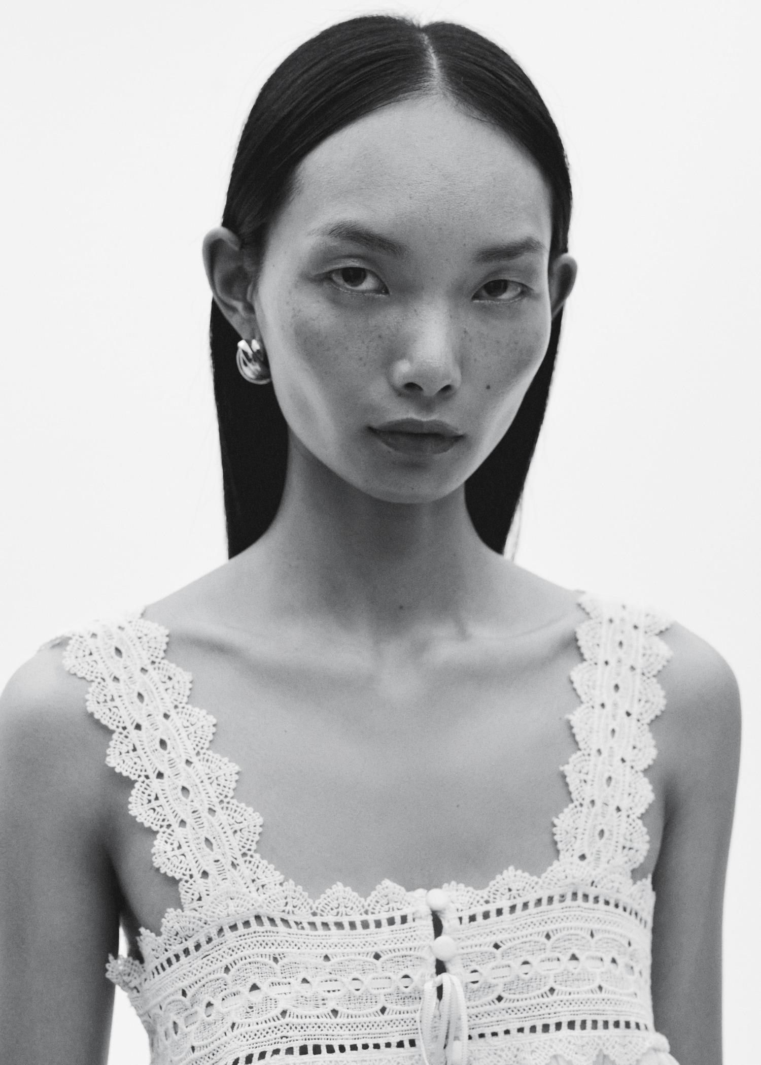 Linen-blend top with openwork detail - Women | MANGO USA Product Image